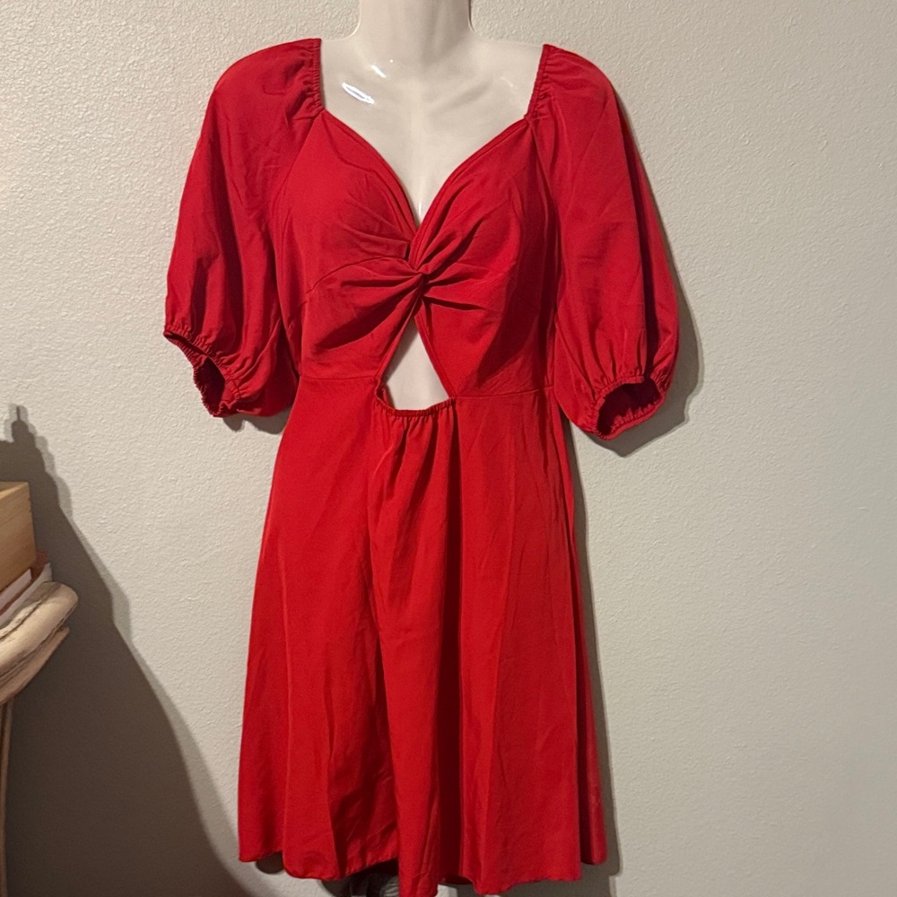 SHEIN Bold Red Knot Front Mini Dress